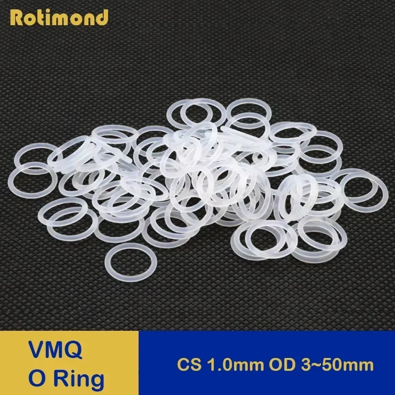 

10/50pcs VMQ O Ring Gasket CS 1mm OD 3 ~ 50mm White Food Grade Silicone Waterproof Washer Rubber Insulate O Shape VMQ O Rings