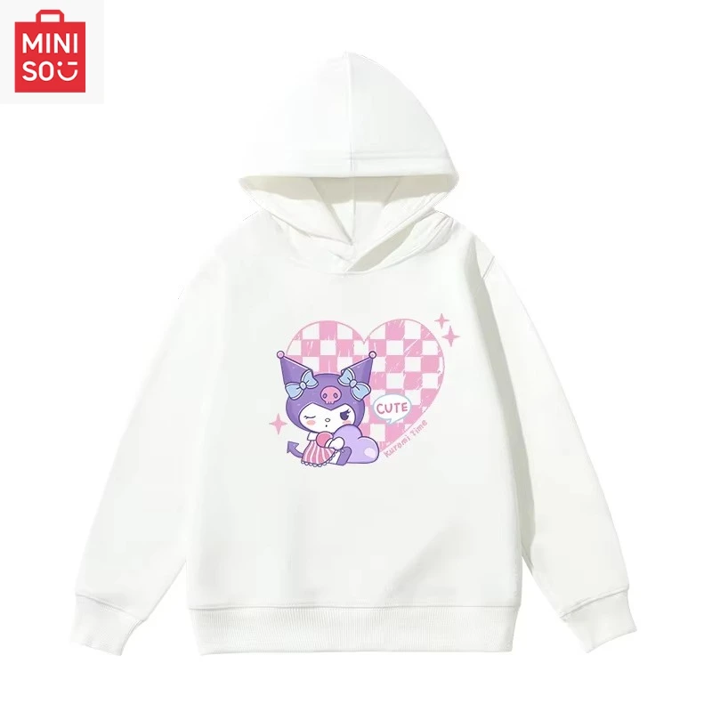 

Осенне-зимняя повседневная и удобная толстовка Sanrio, черная, красивая, с клетчатым принтом, модные теплые свитера с капюшоном для девочек