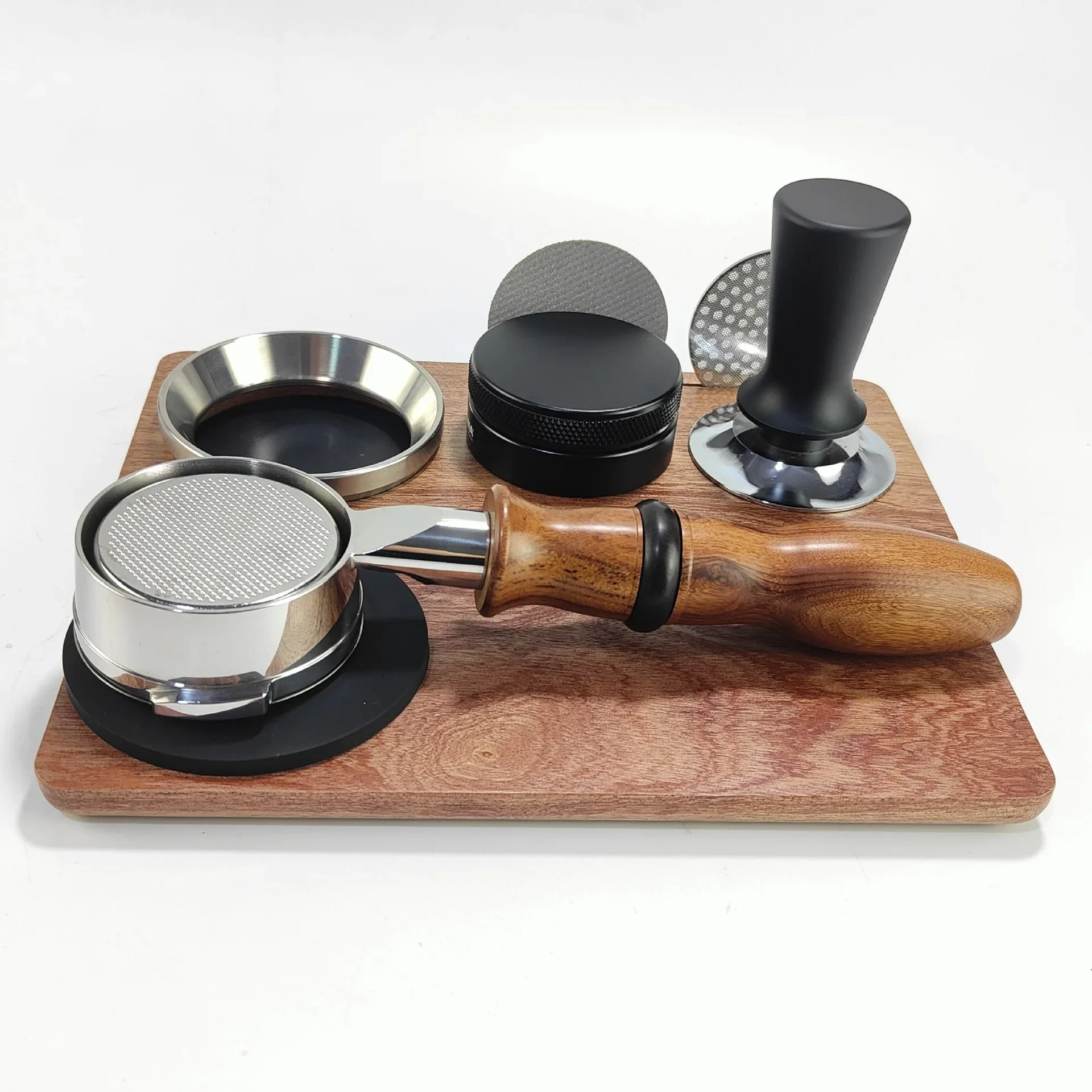 Sapele Wood Coffee Tamper Mat Station Stand - 51/54/58MM Portafilter Holder Support Base Rack for Barista Espresso Accessories