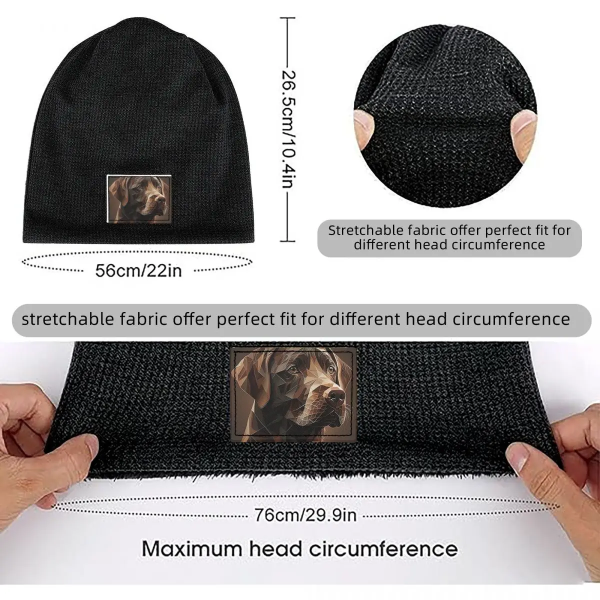 Geometric Choco A Chocolate Labrador Artwork Waffle Knit Fleece Lined Beanie with PU Leather Patch Unisex Warm Winter Soft Cap
