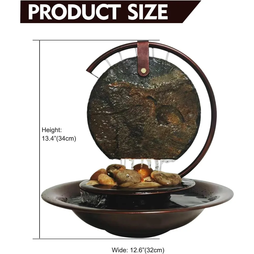 نافورة شلال داخلية على سطح الطاولة مع ضوء LED، صوت مطر مهدئ للتأمل، ديكور مكتب منزلي مريح #2