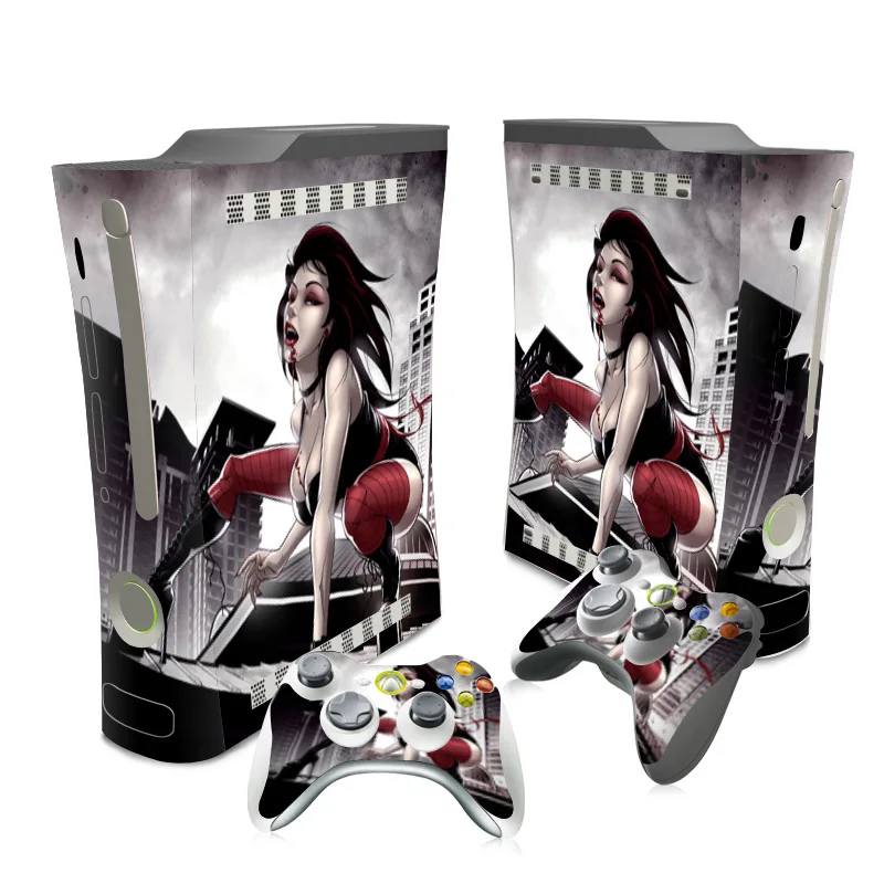 16 different designs PVC Skin Sticker For Xbox 360 fat Console + 2 Pcs Controller Skin Skin Sticker Set Anime girls
