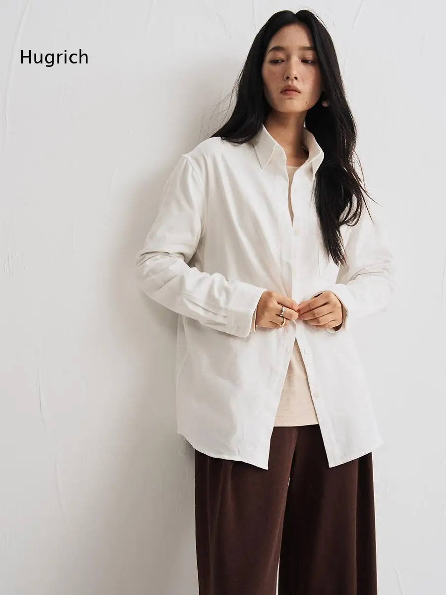 Women Lapel Collar Button Front Shirt Long Sleeve Loose Fit Solid Blouse For Office Commute And Daily Casual Outfit Matching