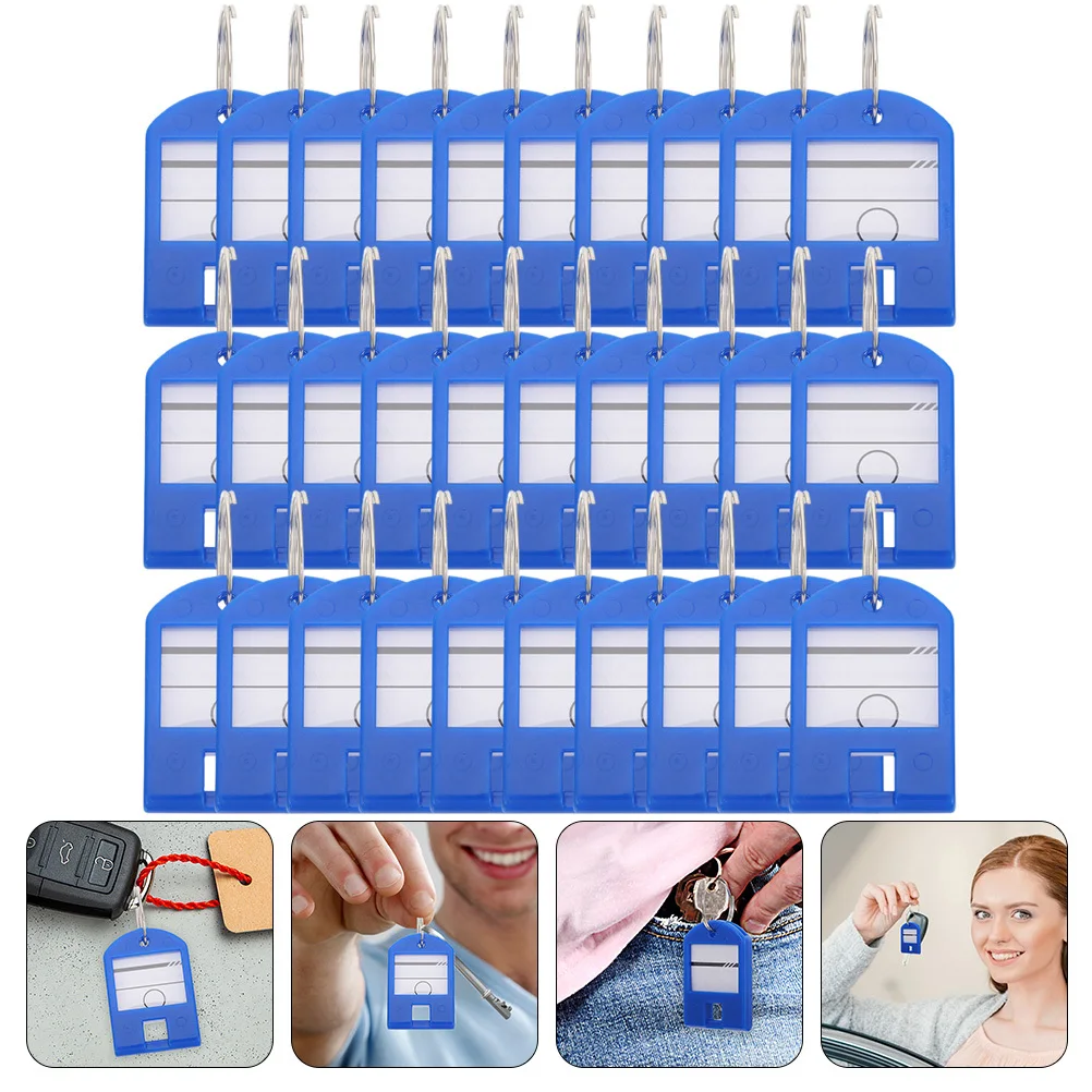 35 قطعة من علامات الملصقات الرئيسية ملصقات سلسلة المفاتيح البلاستيكية مع أغطية بيضاء قابلة للكتابة علامات تصنيف المفاتيح المتينة لتنظيم المفاتيح