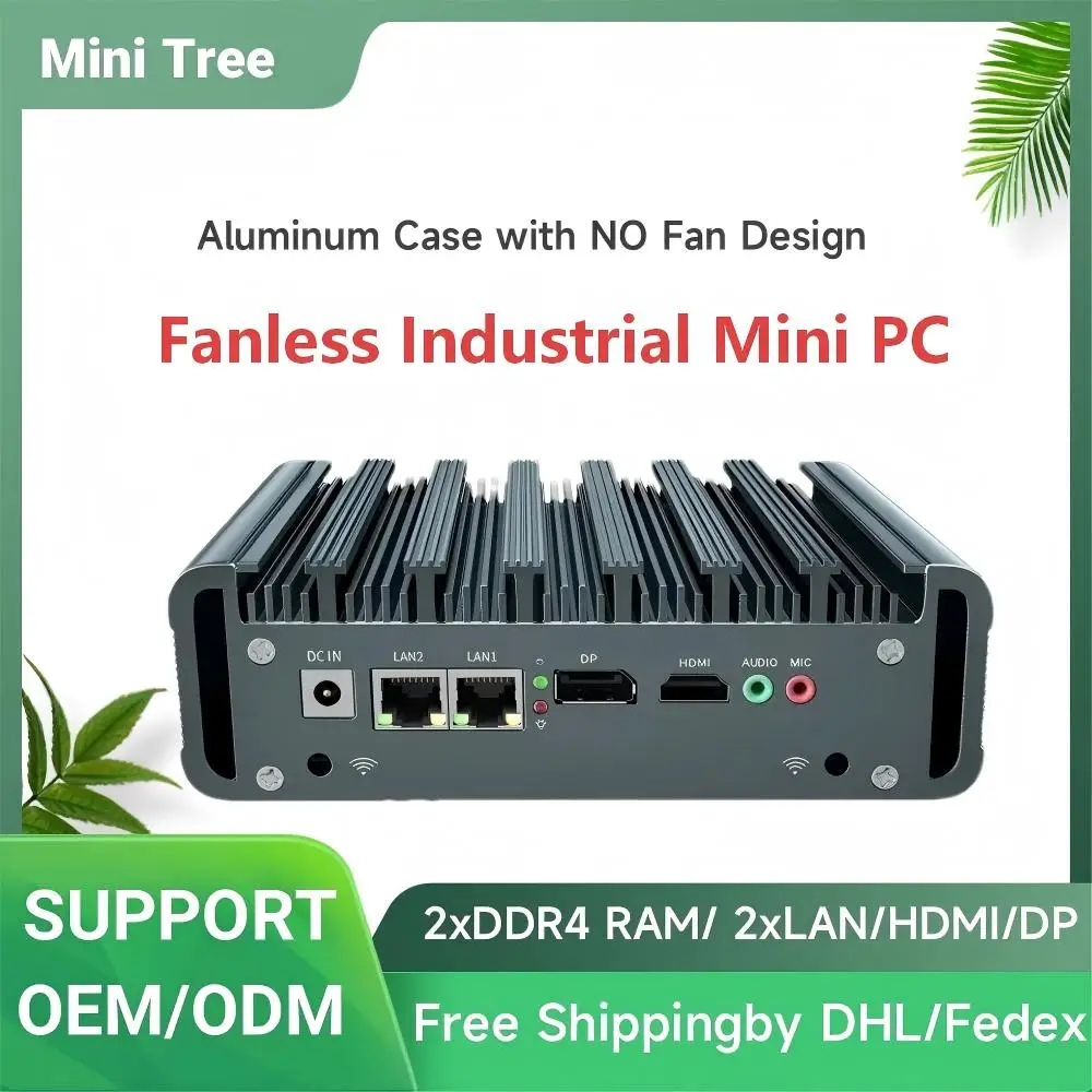 Fanless Mini Desktop Computer Support 4K i7-8550U 4 cores RJ45 COM Linux Firewall Mini Industrial PC i5-8250U 4G Dual LAN