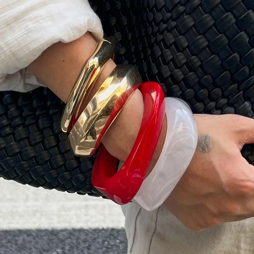 Ingemark 4 Stile Hip Hop Harz Acryl Armreifen für Frauen 2025, Neue Mode Geometrische Unregelmäßige Frühling Armbänder Schmuck Geschenk