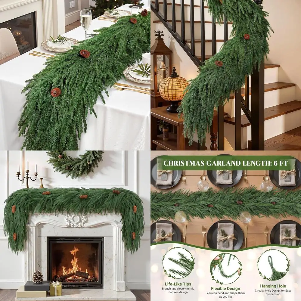 

6ft Long Realistic Norfolk Pine Christmas Garlands - Ideal for Mantle, Table, and Outdoor Holiday Decor