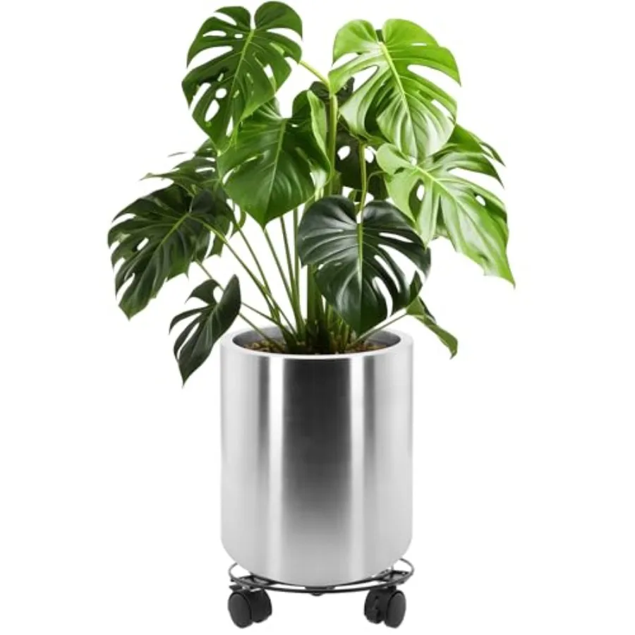 

Круглая кашпо-кашпошка диаметром 11,8 дюймов, современная, для дома и улицы, большая, из нержавеющей стали, на колесиках, для дома, патио, сада, легко чистится