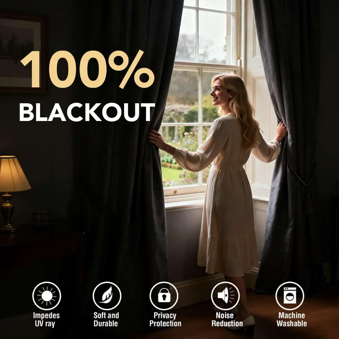 Navy 2-Panel 84-Inch Grommet-Top Linen-Face 100% Blackout Curtains, 52 × 84 Inches, Full Light-Blocking Thermal Drapes for Bedrooms & Living Rooms