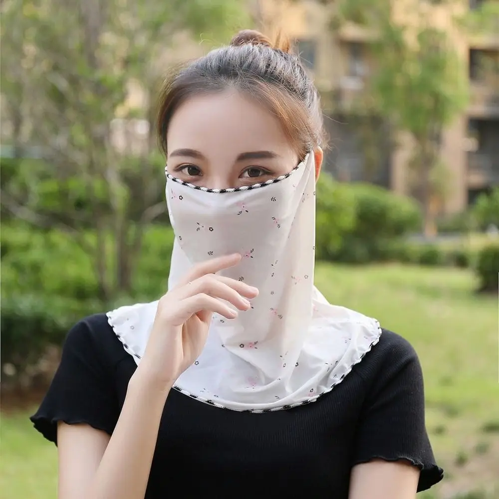 With Neck Flap Ice Silk Sun Protection Face Cover Face Gini Mask Summer Sunscreen Mask Driving Face Mask Womne Neckline Mask