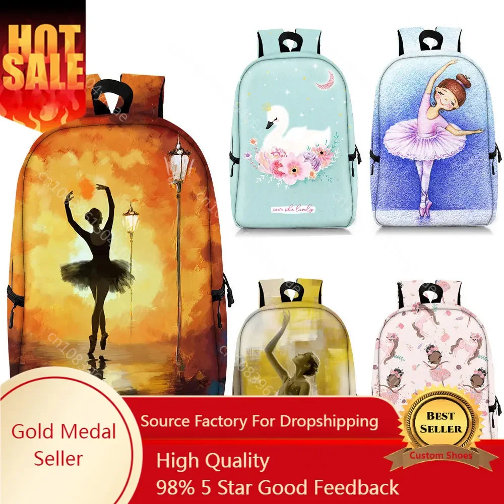 

Cute Ballet Dancer Print Backpack for Teenager Girls School Bags Women Rucksack Laptop Backpacks Canvas Shoulder Bags for Travel