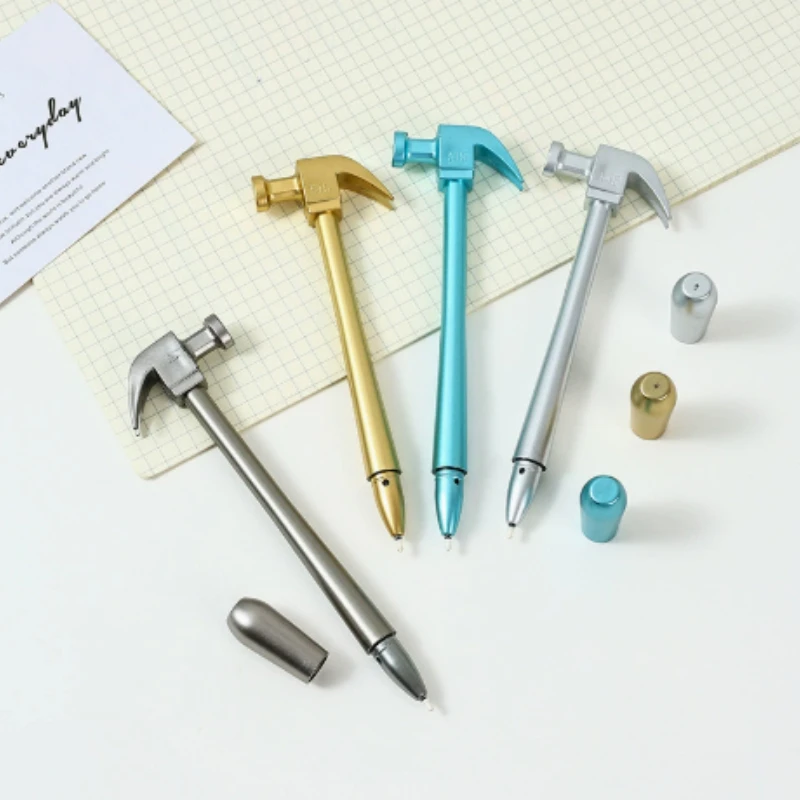 Creative Metallic Hammer Tools Stationery Gel Pen Simulation Cute Student Writing Stationery Supplies Signature Pen Gift Pen