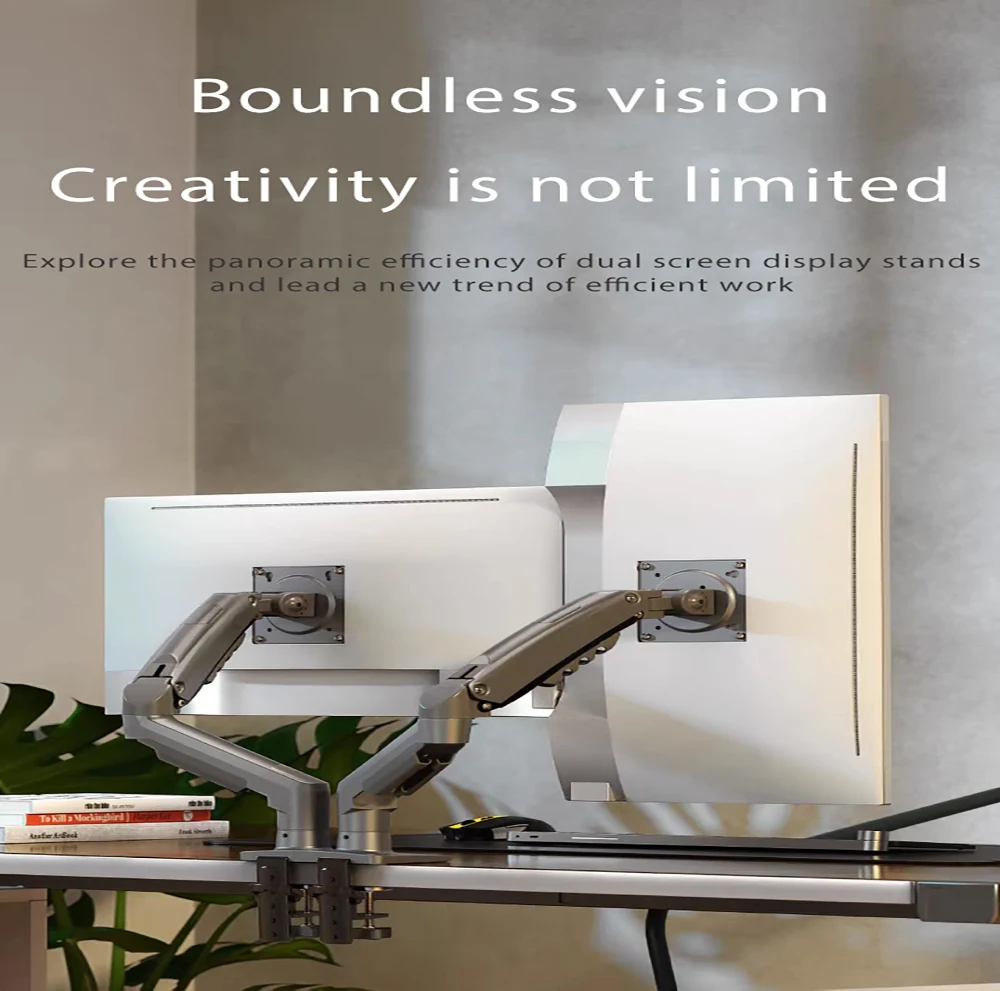 Black Monitor Dual Bracket, Two Screen Pneumatic Cantilever Design, High Load-Bearing Capacity, Adjustable and Rotatable