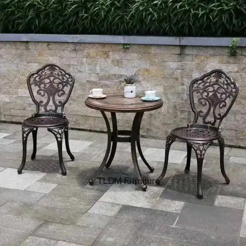 Set Outdoor Cast Aluminum Chairs Tables and Courtyard Garden Urniture Terrace Combination Leisure Metal Round Patio Table p c