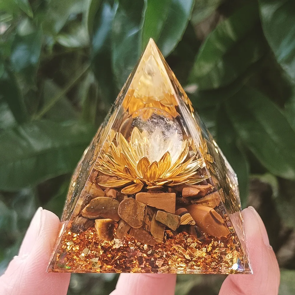Natural Yellow Tiger Stone Energy Pyramid Healing Reiki Chakra Orgonite Energy Quartz Generator Pyramid Home Decor
