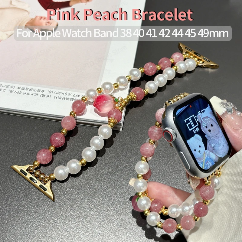 

Pink Peach Strap for Apple Watch Band 40mm 44mm 45 38 41 Ultra 2 49mm Women Bracelet for IWatch Series 7 9 8 SE 6 5 Accessories