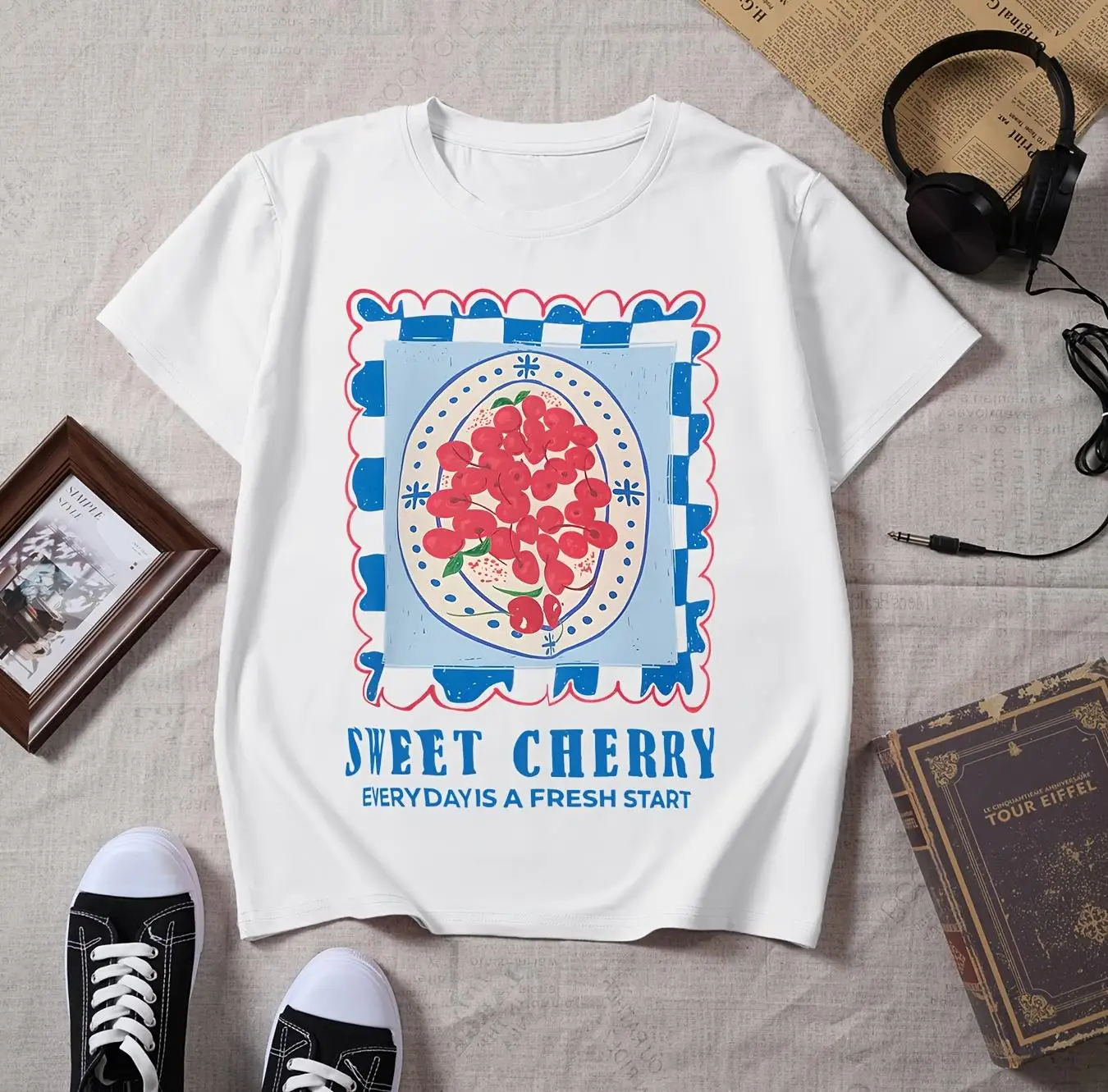 Sweet Cherry T Shirt Every Day Is A Fresh Start Graphic Tee Vintage Retro Aesthetic Top Harajuku Streetwear Unisex Tshirt