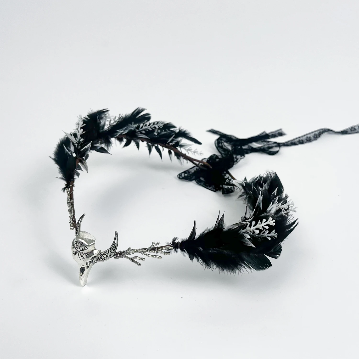 Crow Skull Feather Gothic Crown Medusa Halo Witch Wedding Crown Nightclub Makeup Ball Headwear Halloween Fairy Headdress Tiara