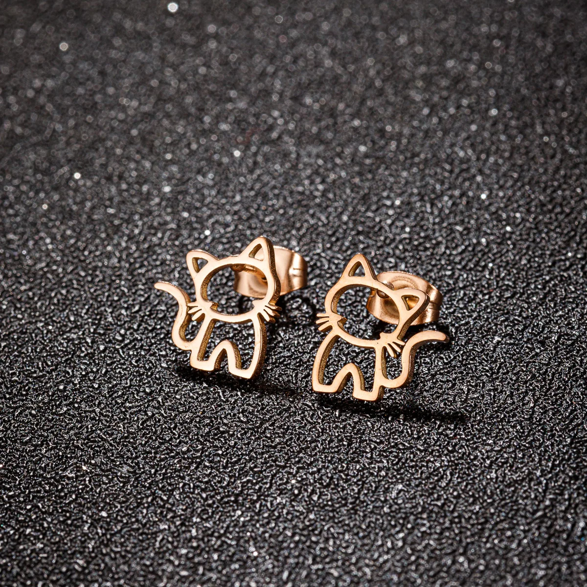 Cute Cat Stainless Steel Stud Earrings for Womens Punk Students Gifts Trend Fashion Small Ear Studs Jewelry