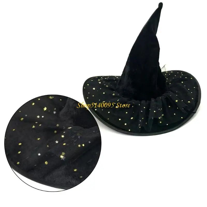 DXAE Halloween Heksenhoed Tovenaar Caps voor Vrouwen Mannen Tovenaar Cosplay Kostuum Accessoires Ster Kant Ontwerpen Punthoed