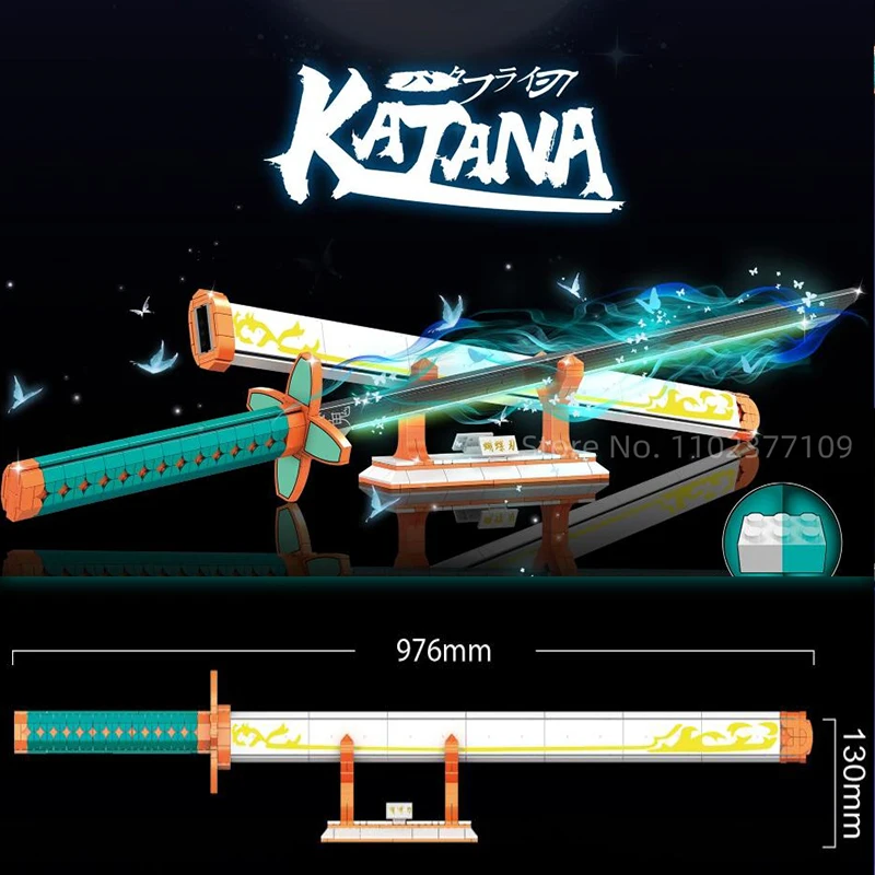 Luminous samuraj Sandai Kitetsu miecz broń Model klocki techniczne efekt fluorescencji nóż cegły zabawki dla dzieci chłopiec