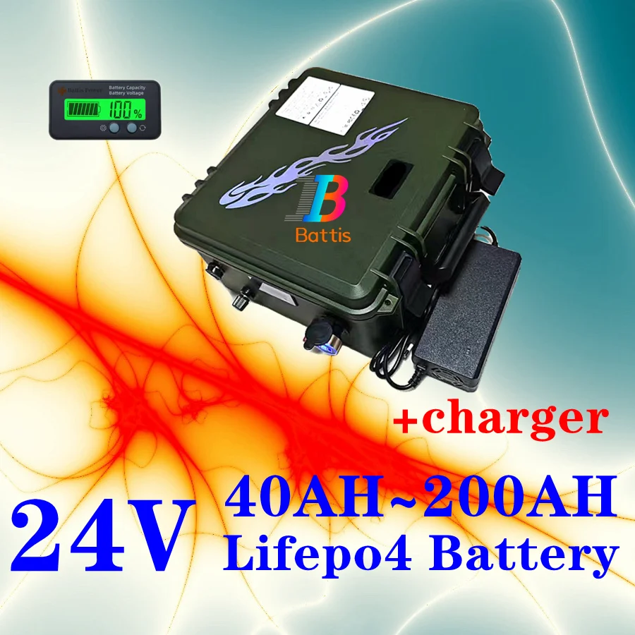 

Teswatts 24V 40Ah~200Ah Lifepo4 Battery for Solar Panel Trolling Motor teswatts+ Charger