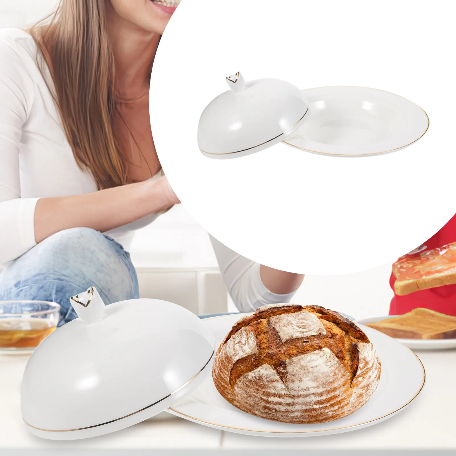 Exquisite Ceramic Serving Plate with Dome Cover Strong Impact-Resistant Dish for Western Style Dinner Appetizer Pasta Pastry