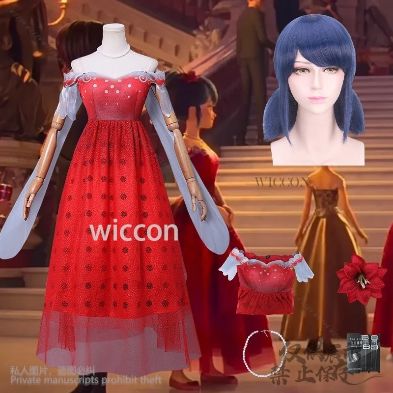 

Anime Nady Bng Cosplay Mira Costume Printed Red Prom Gown Sweetheart Evening Dress Kawaii Puff Short Sleeves Cartoon Halloween