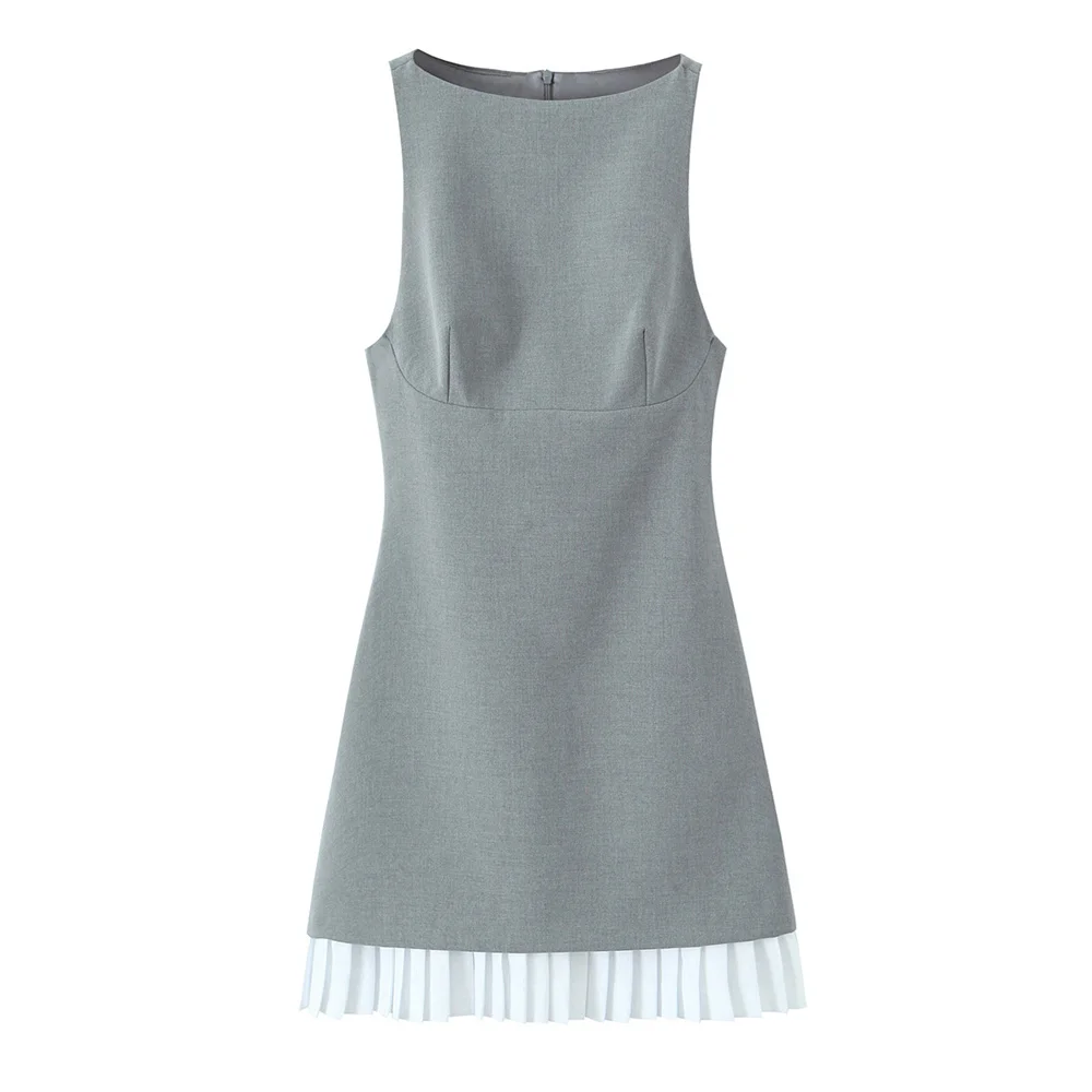 

UNIZERA Women's Splicing Short Dress with Sleeveless Zipper Decoration Spring/Summer New Women's Dress