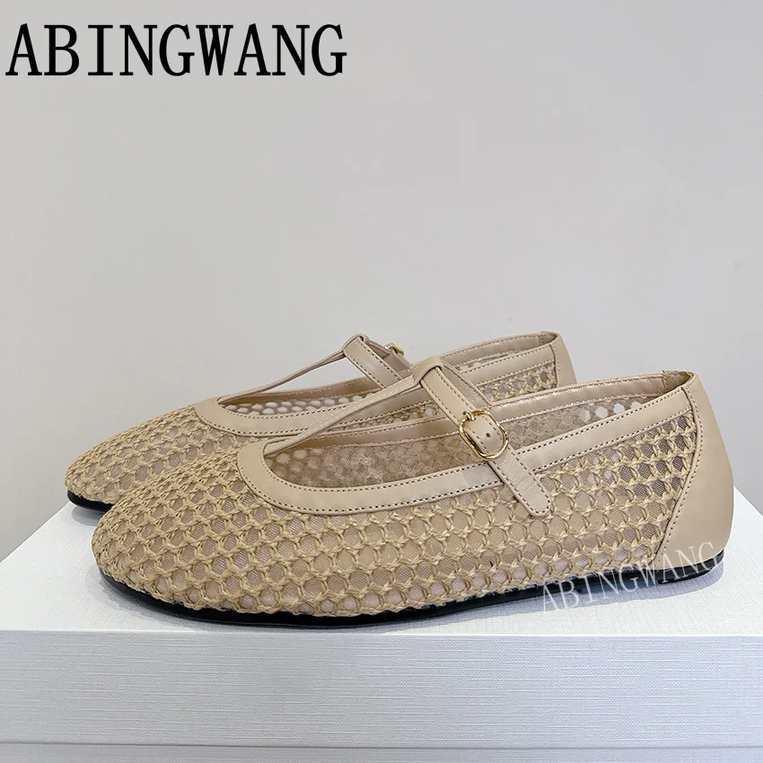 

Новинка лета 2023 года, женские кожаные лоферы на плоской подошве с открытыми отверстиями, повседневная обувь без шнуровки с круглым носком, женская летняя обувь Mujer