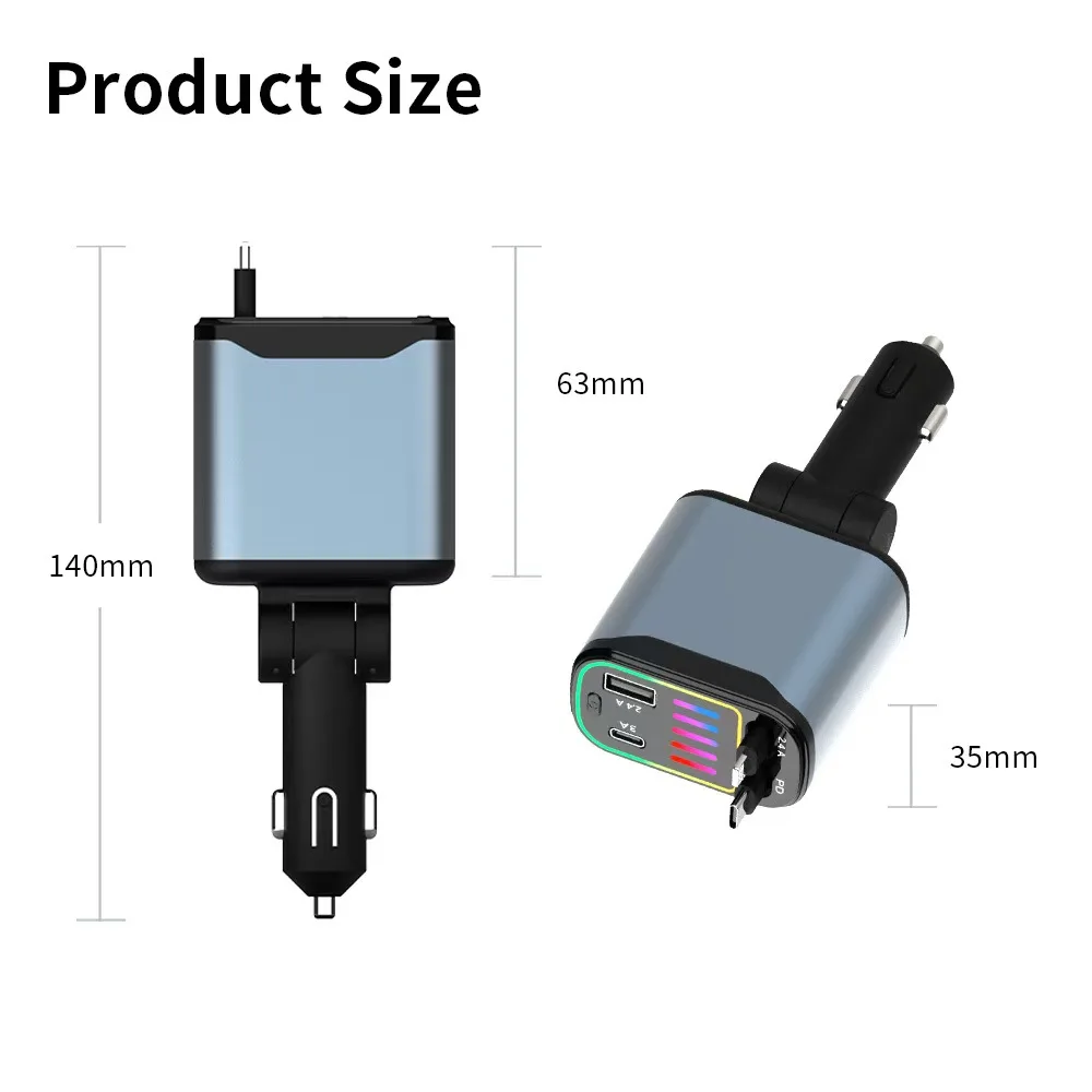 PD 30W Retractable Car USB Charger 120W Car Phone Charger Type-c IOS Fast Charging for iPhone 16 15 14 13 Samsung