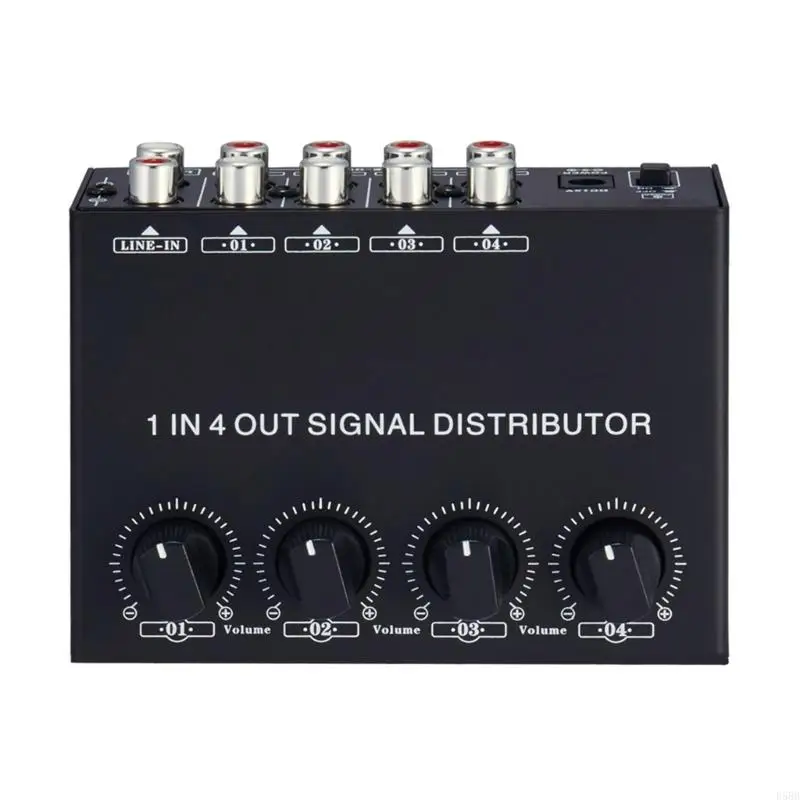 D5BB Conveniente Selección señal fuente sonido Splitters 1 Entrada 4 Cajilla metal señal sonido señal