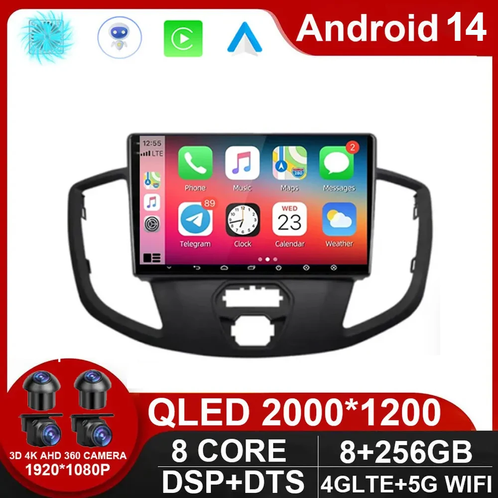 

For Ford Transit 2015 - 2018 Car Radio Multimedia Video Player Navigation GPS Android 14 Auto Carplay No 2 Din DVD