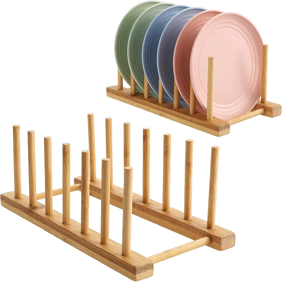 1pcs/2pcs Bamboo Dish Rack, Plate Holder, Storage Rack bookshelve Compact Kitchen Storage Cabinet Organizer for Dishes/Plates