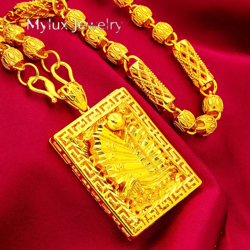Mylux Jewelry Men Smooth Sailing Necklace 24K Gold AU999 - Smooth sailboat edges, fine links, comfortable skin-friendly wear
