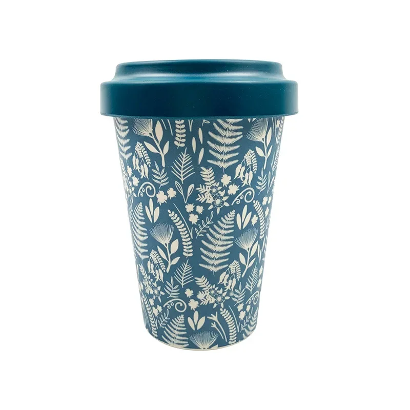 Modern simple bamboo fiber multi-style coffee cup with threaded cover large diameter
