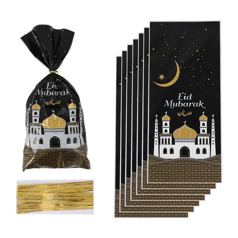 25/50pcs Eid Mubarak Gift Bags Plastic Cookie Candy Bag Ramadan Kareem Decor 2024 Islamic Muslim Party Supplies Eid Al-fitr Gift