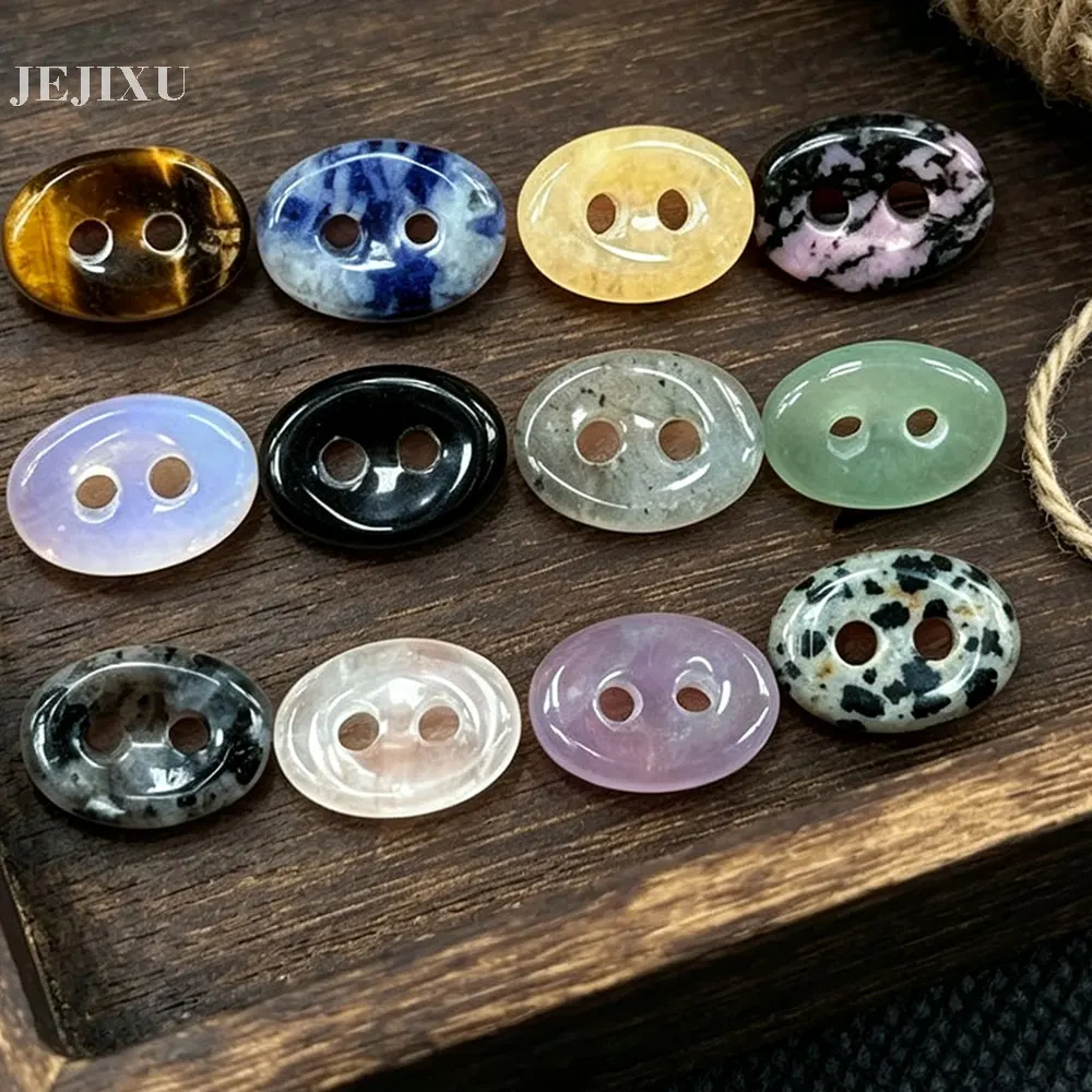 10pcs Double Holes Button Natural Stone Crystal  Beads for DIY Jewelry Making Accessories Pig Nose Amethysts Accessories x419