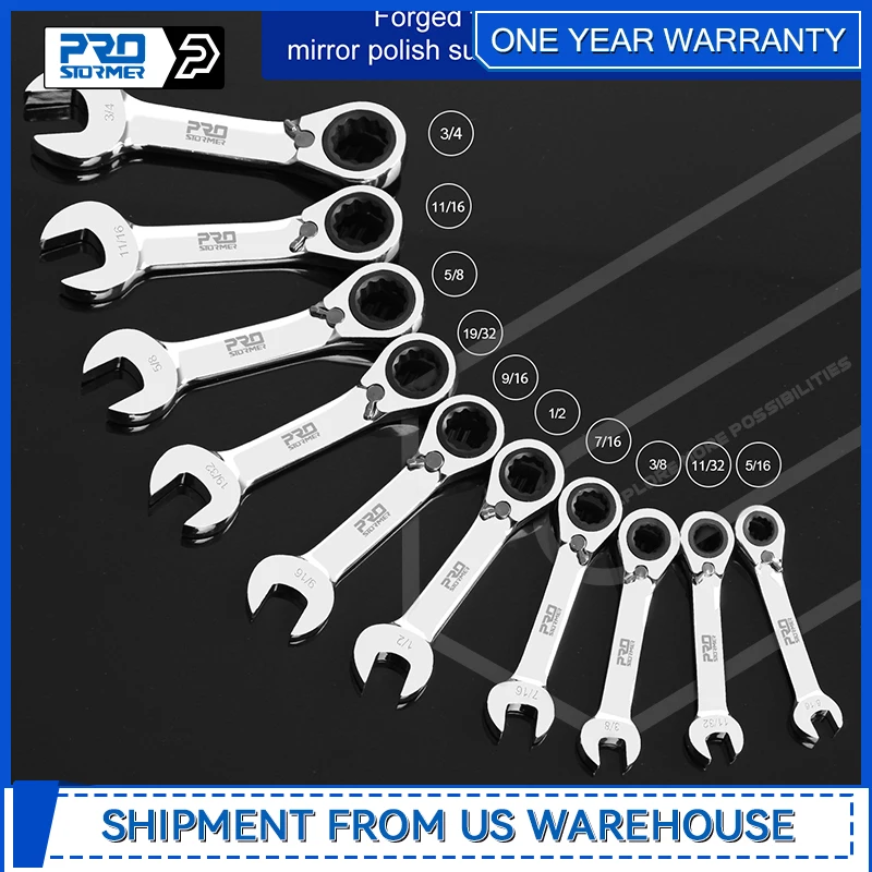 Stubby Reversible Ratcheting Wrench Set 10-Piece 5/16