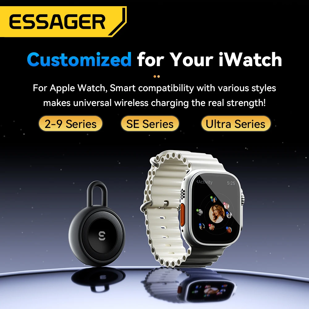 Essager-cargador de reloj inalámbrico magnético para Apple Watch, cargador rápido portátil USB tipo C para IWatch Series 9 8 7 6 5 Ultra 2 SE