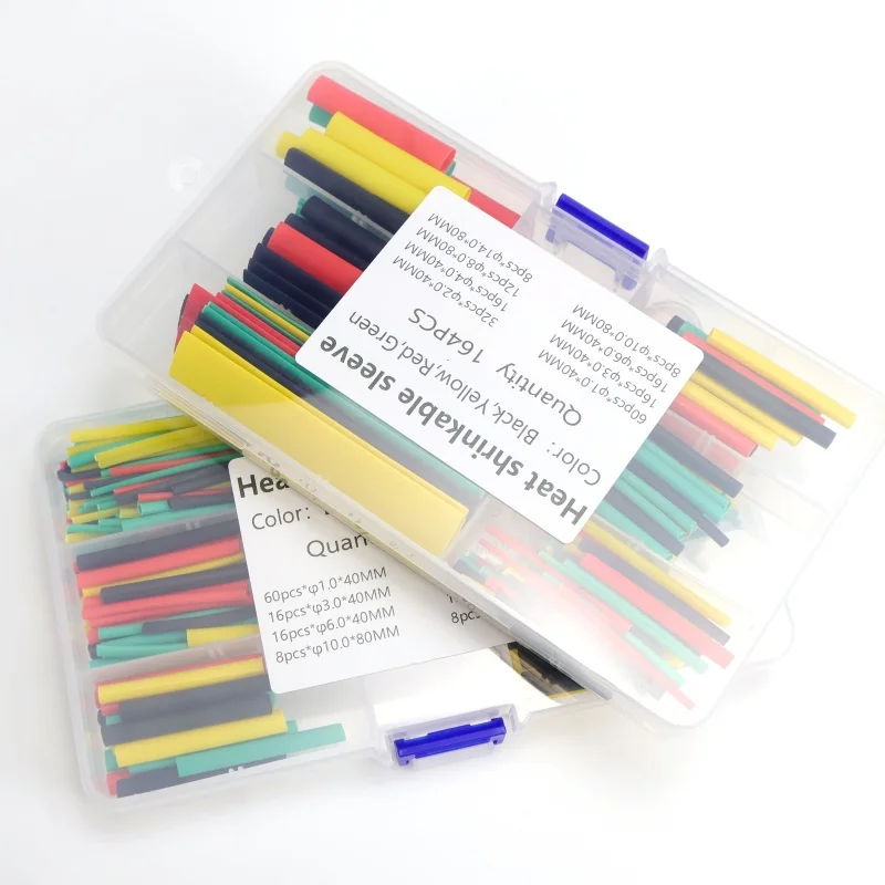 164 قطعة 2:1 أنابيب الانكماش الحراري العازلة البولي أوليفين يتقلص مجموعة متنوعة من نماذج مجموعة الكابلات للأسلاك الكهربائية والصيانة