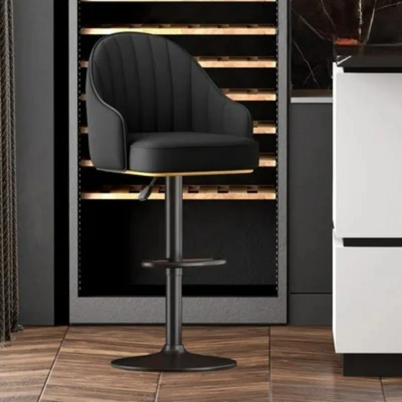 ‌Swivel Bar Stool Height Adjustable, PU Leather Seat for Kitchen/Office, 360° Rotation, Non-Slip Footrest, Black/White