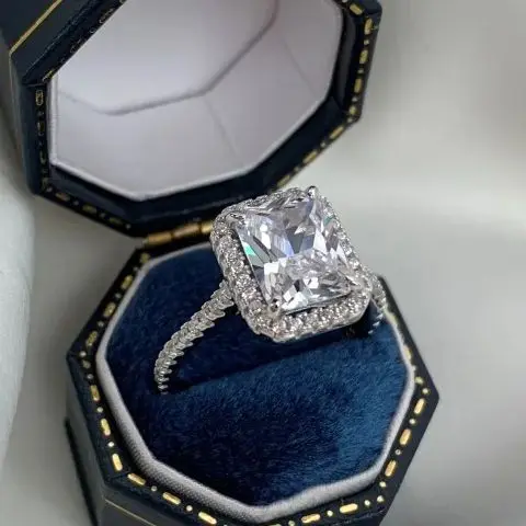 925 Silver Radiant Cut Ring With Certificated White Radiant Cut Gemtones DIY Jewelry Earring Ring Making Factory Wholesale