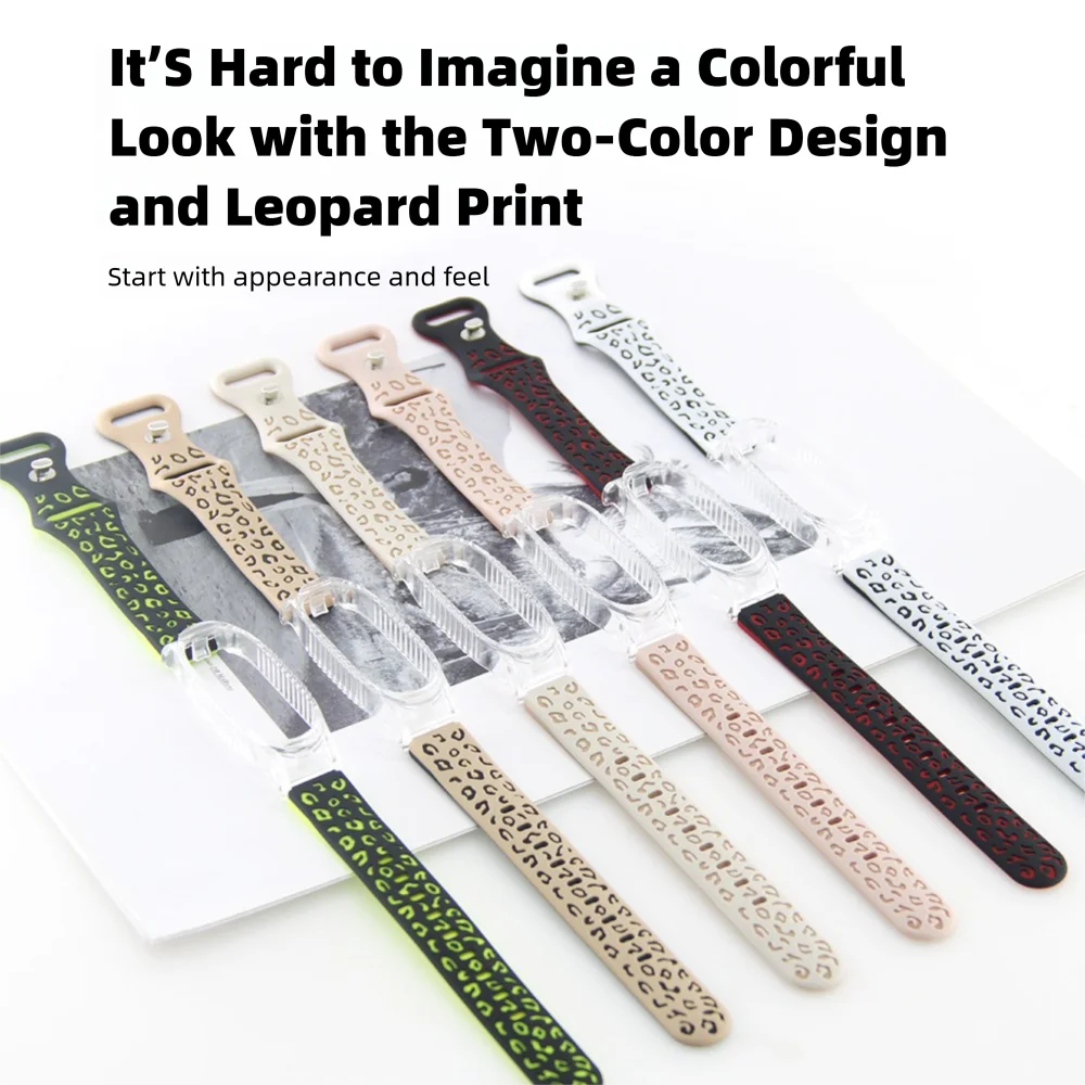 Tali Jam Tangan Silikon Motif Macan Tutul & Casing Pelindung untuk Xiaomi Band 3/4/5/6/7/8 Gelang Rilis Cepat Bernapas Pria Wanita