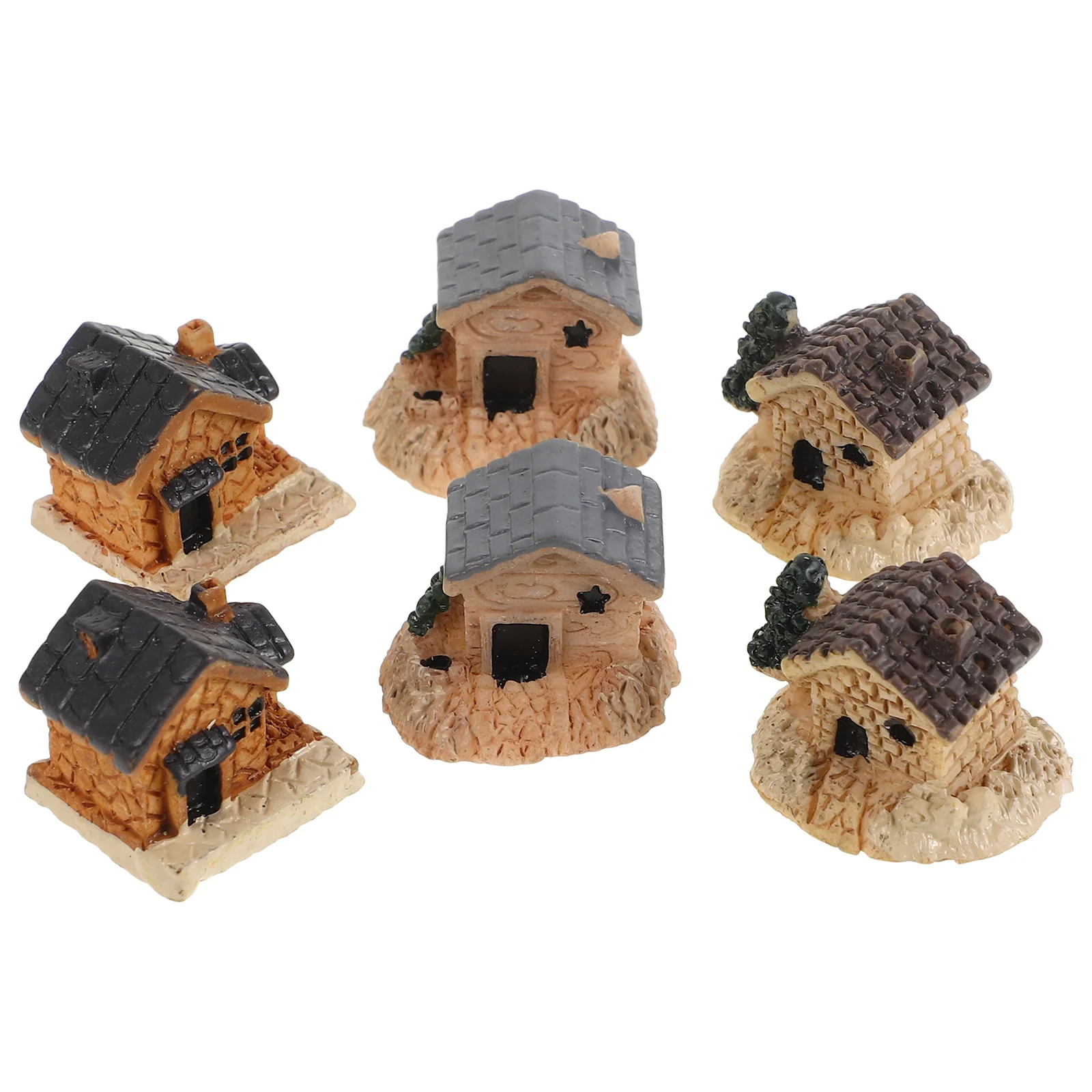 6 Pcs House Mini Ornaments Figurine Houses Village Store Trinkets Miniature Resin
