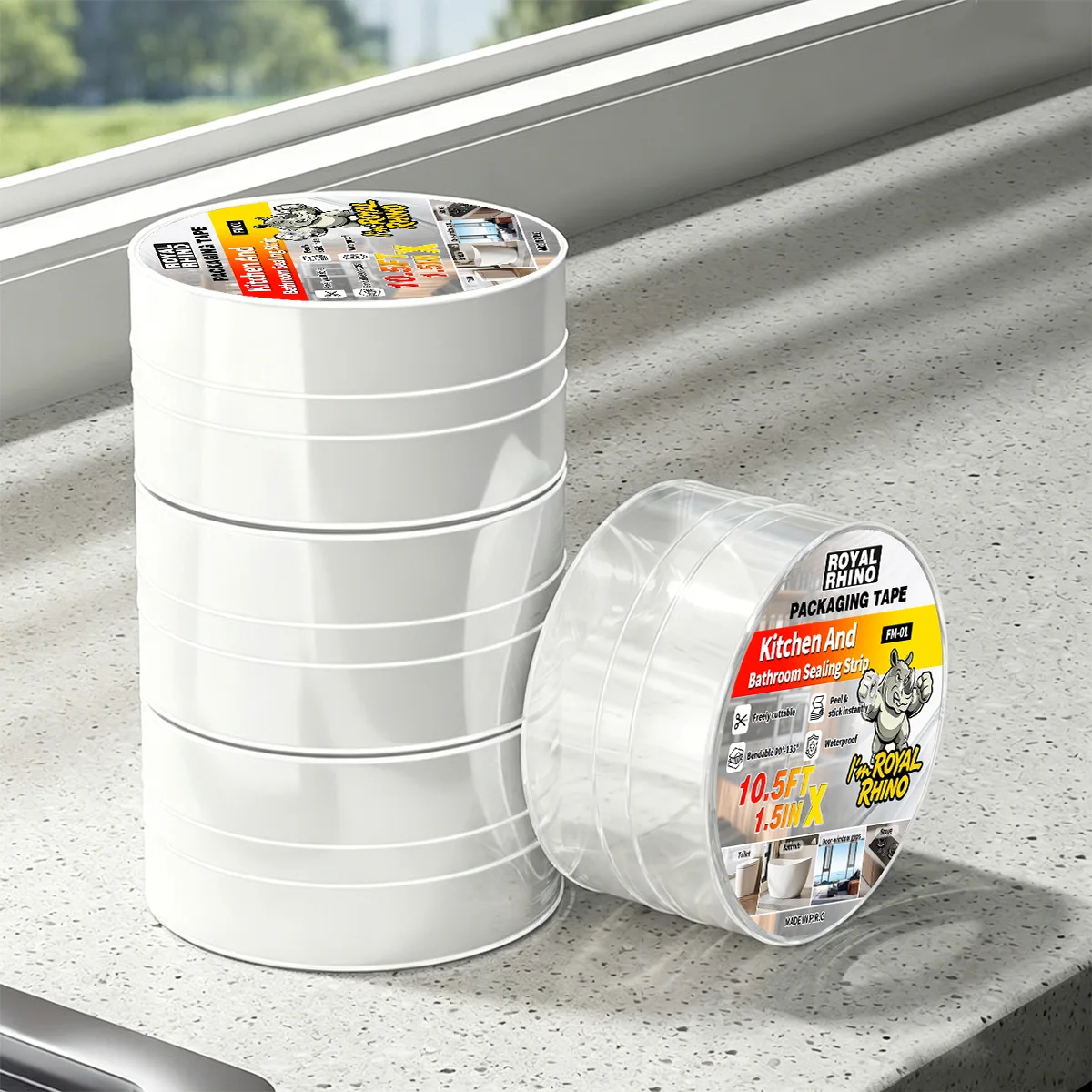 1/2 roll adhesive sealing tape, waterproof double fold line design suitable for bathrooms toilets sinks kitchens, super adhesive