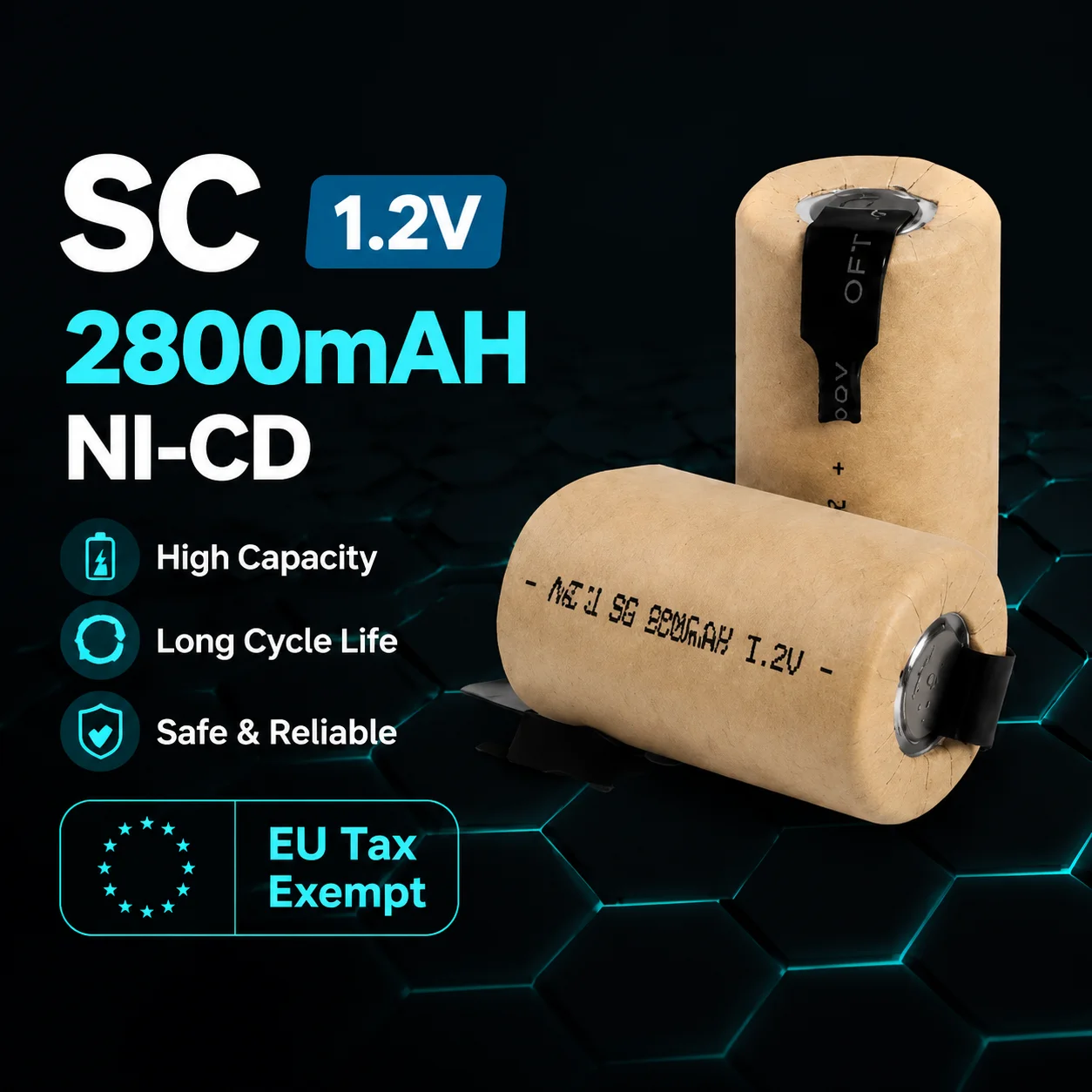 1,2V 2800mAh Schweißbatterie Sub C NI-CD Akku SC Wiederaufladbare NiCd-Zelle Ersatzteile für Elektrobohrer Schraubendreher DIY Benutzerdefiniertes Akkupack