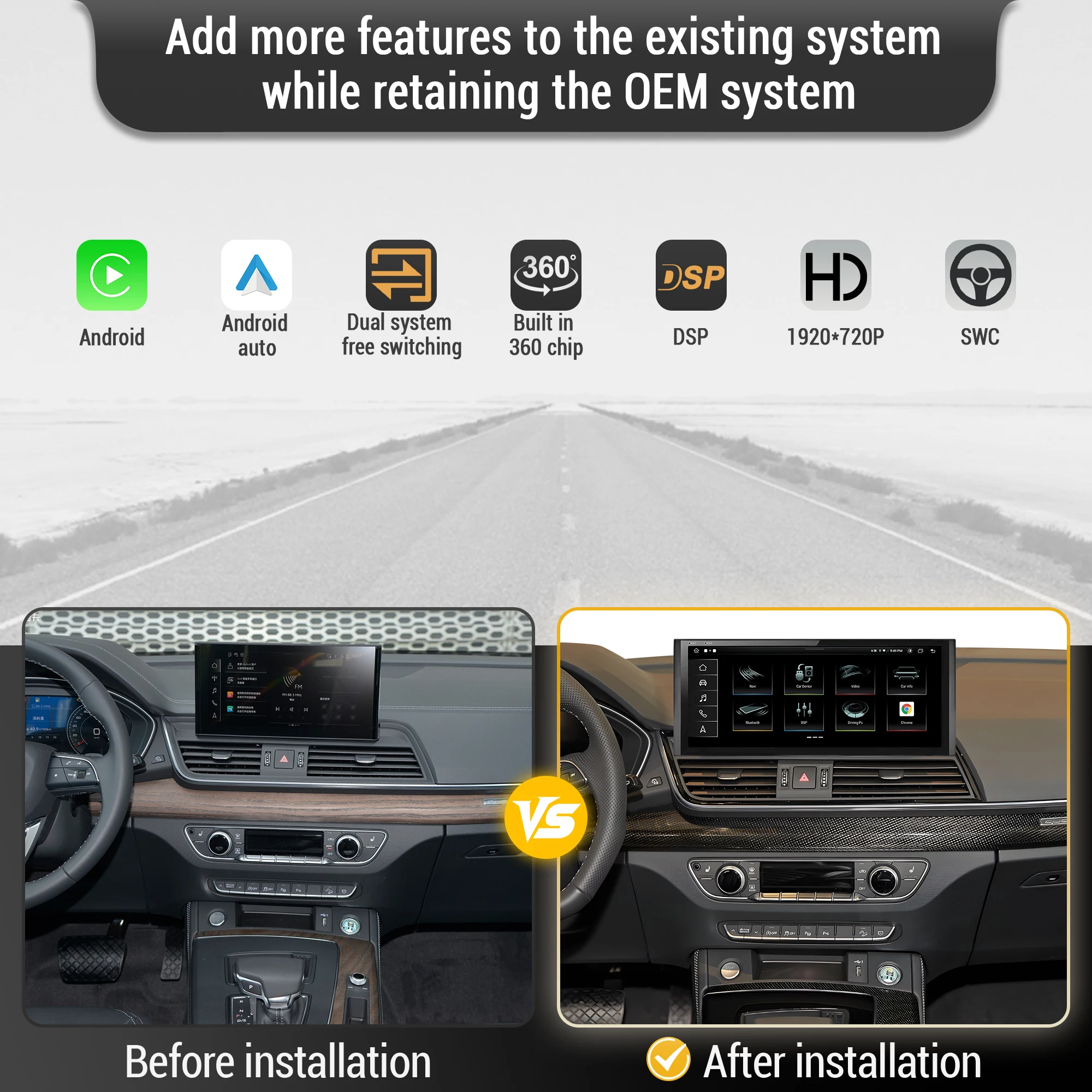 12.3 inch Android 14 Car Radio For Audi Q5 2018-2020 Wireless BT Carplay Qualcomm Snapdragon 680 System Head Unit Touch Screen