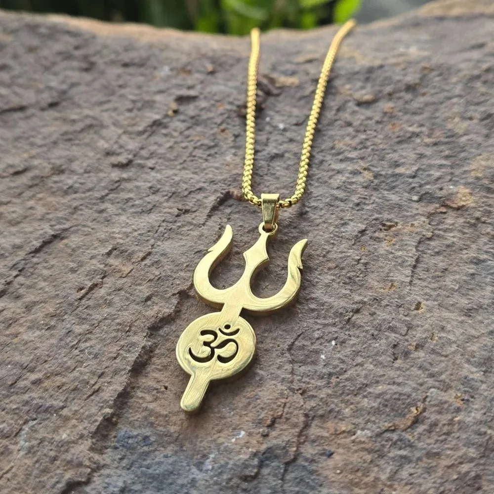 

Ожерелье с подвеской Sacred Om Trishul, символ Лорда Шива, духовные индуистские украшения, позолоченные 18 К, подарок из нержавеющей стали для Devotee