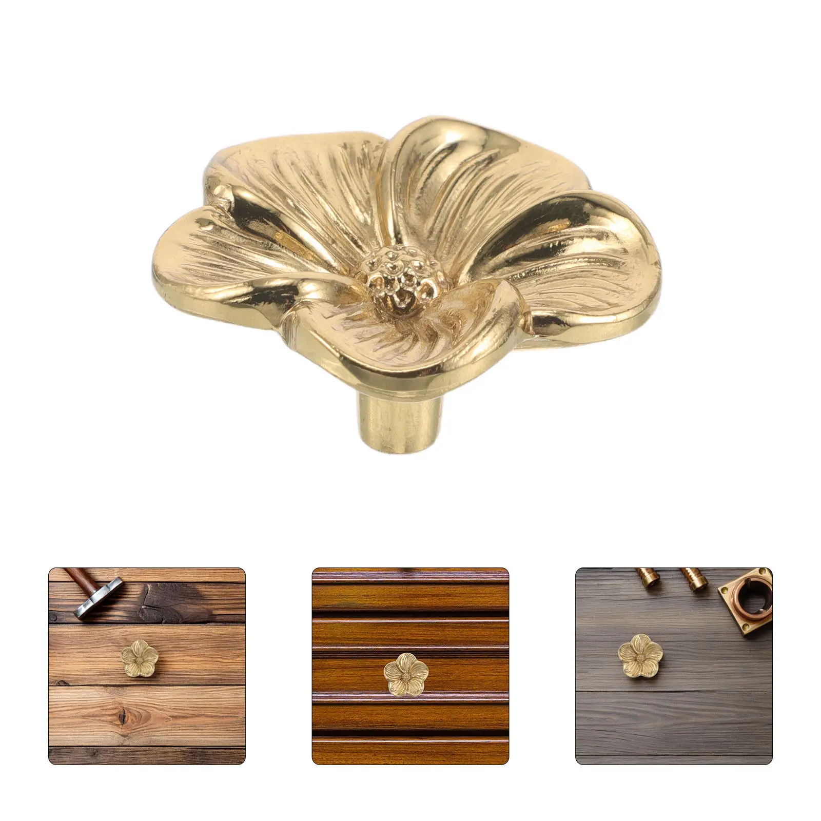 Brass Flower Knobs Decorative Vintage Floral Cabinet Pulls for Dresser Kitchen Wardrobe Bedroom Bathroom Hardware